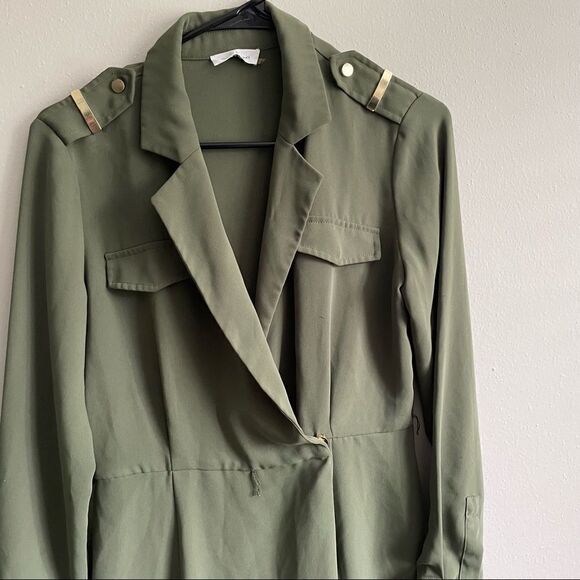 Calvin Klein CL Army Olive Green Wrap Dress with Gold epaulettes - Picture 7 of 16
